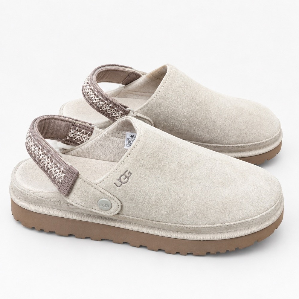 UGG GoldenGlow Sand Beige Suede Granola Boho Platform Clogs Slingback Womens 12